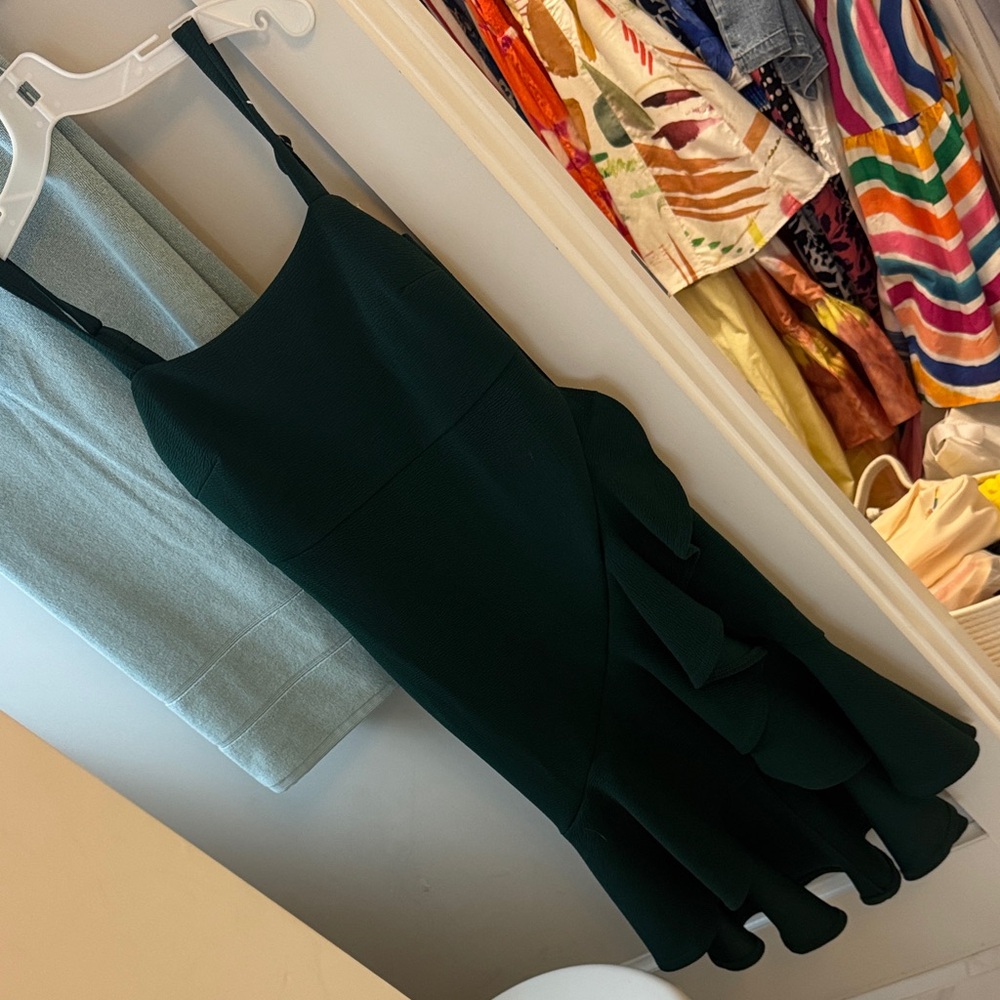 Midi Elegant Dark Green Ruffle Dress small